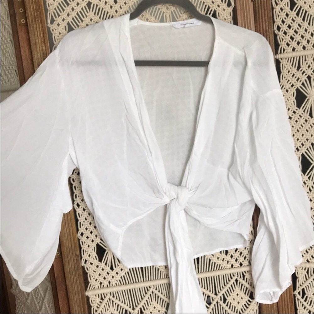 White tie front blouse